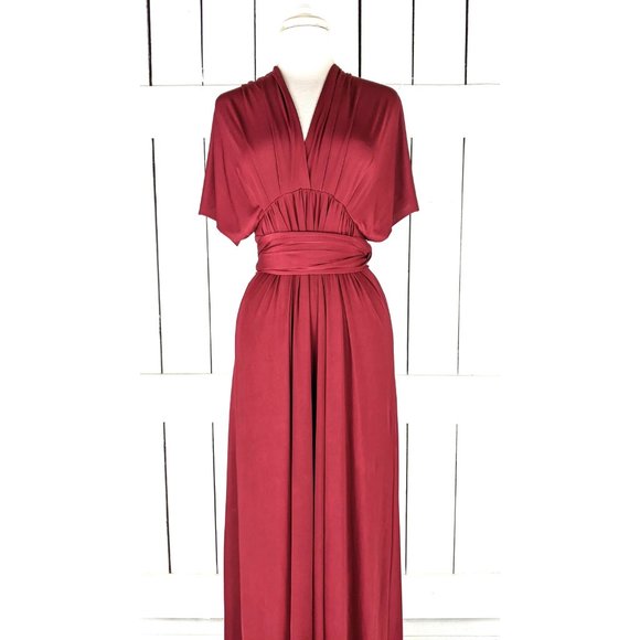 Multi wrap burgundy long maxi infinity bridesmaid dress - Picture 2 of 5